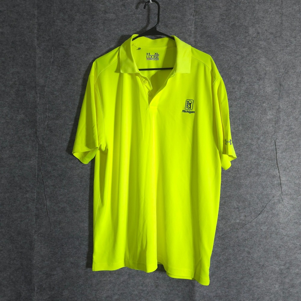 Under Armour HeatGear TPC Michigan Golf Polo Shirt Neon Yellow Sz XL Performance